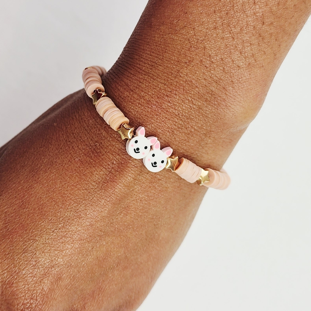 Handmade Handmade Clay Bunny Bead Gold Star Bracelet